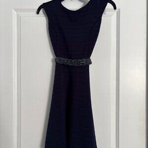 Un Deux Trois  Udtfashion,  Navy blue dress with belt with sequins, Size 14